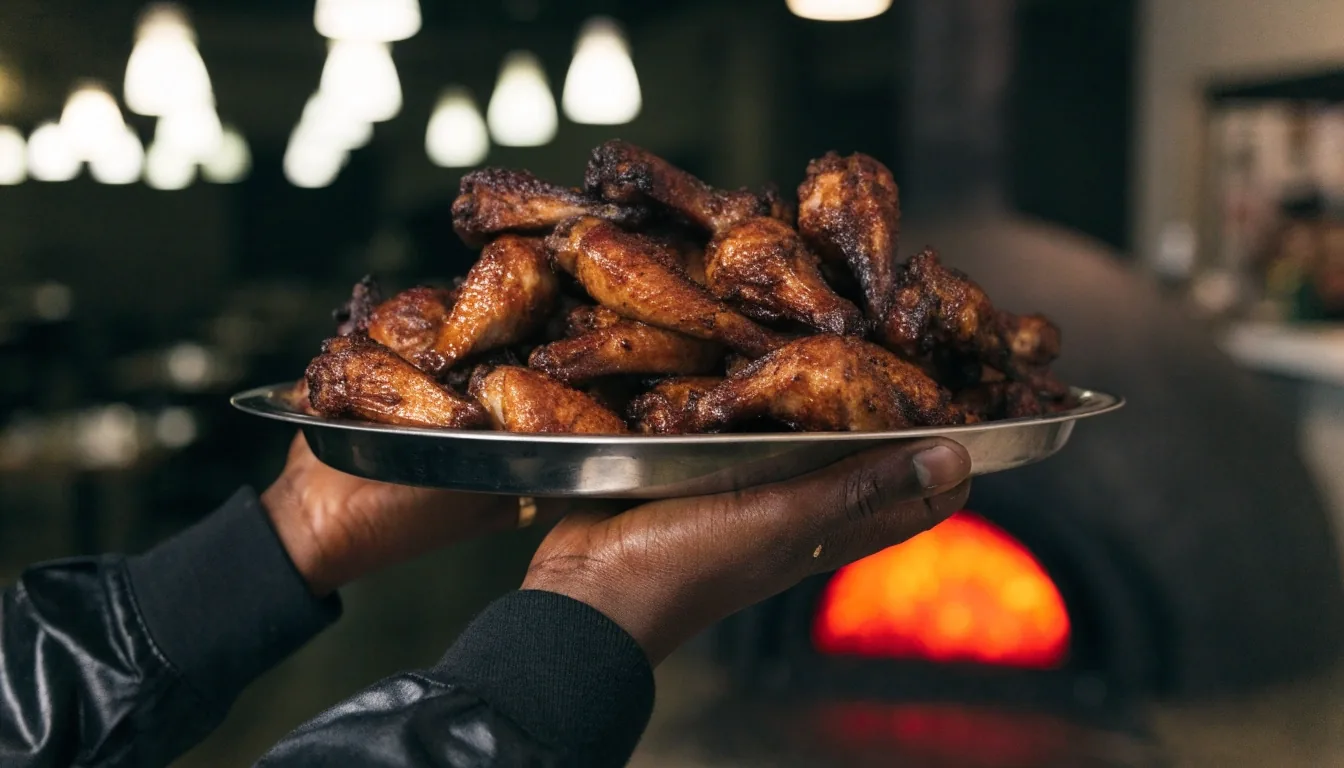 Tray of roasted wings ready for a game-day pickup order